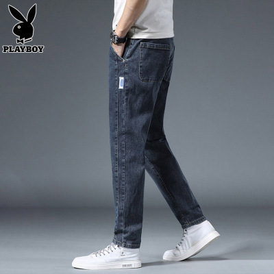花花公子男士牛仔裤夏季潮流简约弹力裤子休闲宽松直筒长裤男