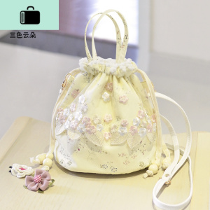 古风包包女斜挎包汉服配饰中国风刺绣小清新蕾丝迷你森系水桶包NEW LAKE