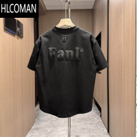 HLCOMAN2025新款韩版潮流时尚帅气百搭纯色燕尾宽松男士字母短袖T恤