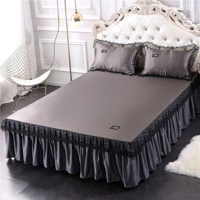 美帮汇床裙夏季冰丝凉席三件套单件夏天带蕾丝花边床罩款夏凉防尘围裙尘 高级灰 200cmx220cm