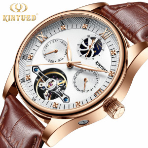 正品KINYUED金悦达瑞士时尚男士多功能全自动陀飞轮机械腕表