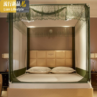 蚊帐加厚加密三开1.8m床家用儿童防摔2米1.5蒙古包帐子拉链纹账 三维工匠