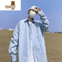 YANXU日系cityboy长袖衬衫男夏季潮牌宽松百搭少年感纯色防晒衬衣外套