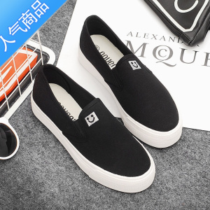 SUNTEK2023秋季新款帆布鞋女学生休闲布鞋韩版一脚蹬女鞋厚底懒人小白鞋