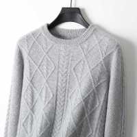 男士秋冬新款纯羊毛衫宽松圆领三股加厚套头毛衣休闲商务针织打底