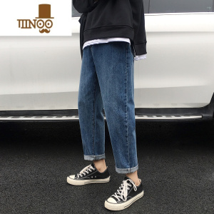 YANXU牛仔裤男款2023新款潮牌小脚裤子直筒九分裤秋季男士休闲长裤
