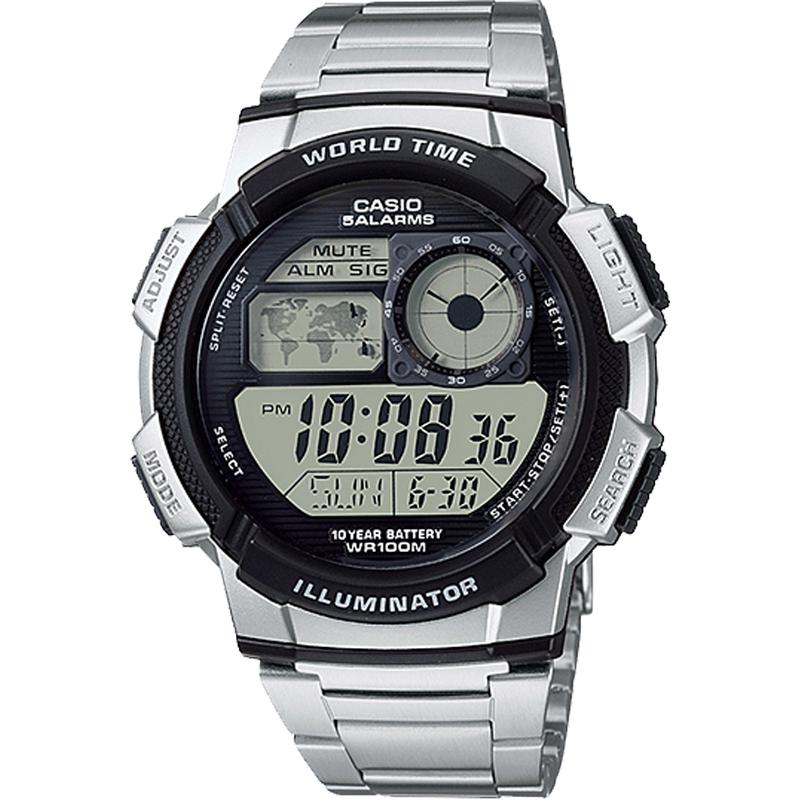 CASIO 卡西欧银黑金属方形防水男士手表