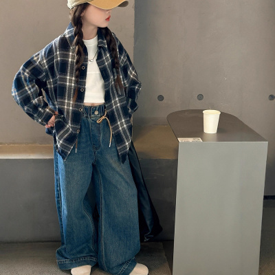 女童衬衫长袖春秋款新款洋气女大童秋季上衣外套儿童格子衬衣