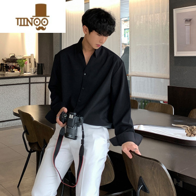 YANXU那不勒斯白衬衫男士长袖感冰丝夏季外套正装宽松紫色衬衣