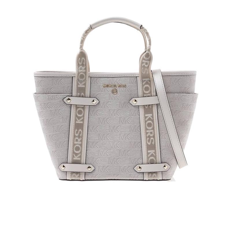 迈克·科尔斯(MICHAEL KORS)米色棉牛皮拼接女士单肩包时尚百搭配