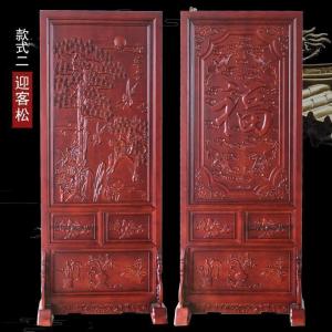 森美人东阳木落地屏风隔断香樟木插屏摆件花实木移动精图玄关座屏