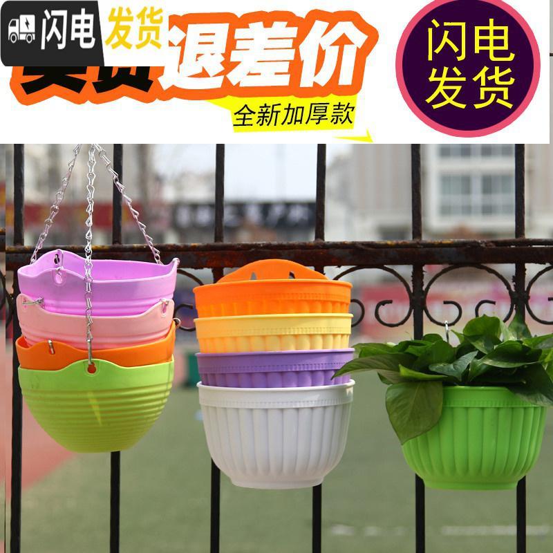 三维工匠简约塑料绿萝多肉吊盆挂盆 垂吊花盆壁挂式花盆 悬挂式吊篮盆 颜色随机6个(配挂钩) 大号[口长20.5C花盆容器