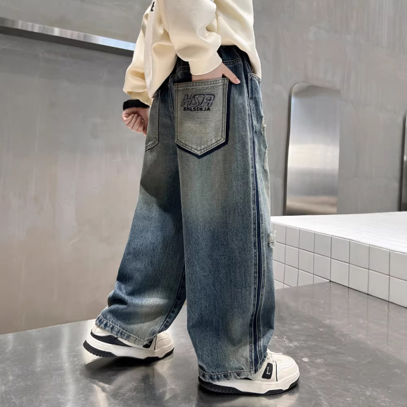 男童春装牛仔裤2026春秋新款中大童男孩直筒阔腿裤儿童宽松裤子潮