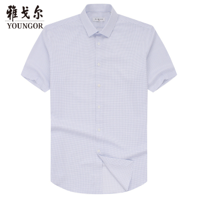 Youngor/雅戈尔CEO系列男装商务休闲纯棉面料时尚格纹浅蓝格子衬衫996IFA