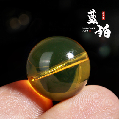 保真墨西哥3A净水蓝珀琥珀圆珠散珠珠子手链手串男女佛珠文玩配饰送女朋友老婆情人节七夕生日礼物