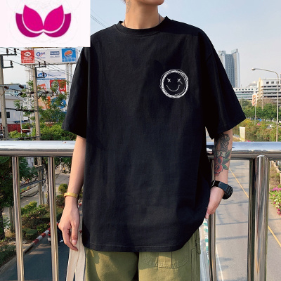 七斓港风t恤男宽松衣服男生短袖ins潮牌半袖五分袖潮流韩版上衣bf体恤