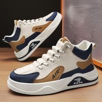 秋冬新款高帮板鞋舒适皮面大码男鞋防滑休闲百搭日常松紧带潮鞋