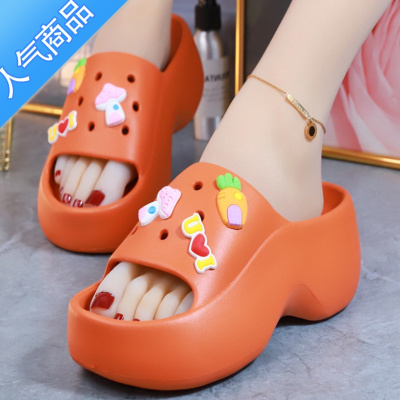 SUNTEK拖鞋女夏可爱卡通居家高跟浴室一字拖防滑坡跟沙滩外穿厚底凉拖鞋