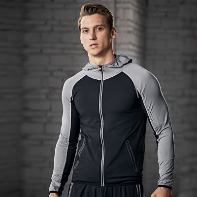 珂卡慕(KEKAMU)男款春秋外套健身房训练紧身衣速干跑步装备运动服套装882单外套浅灰/黑默认颜色M