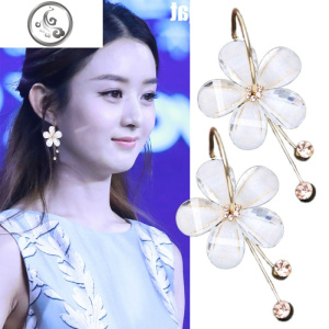 S925纯银花瓣吊坠耳环女韩国气质夸张长款耳钉耳饰简约百搭装饰品 JiMi