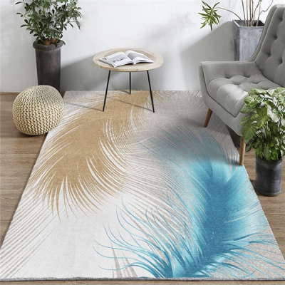 美帮汇北欧羽毛图案客厅茶几地毯卧室地垫现代简约ins风格定制