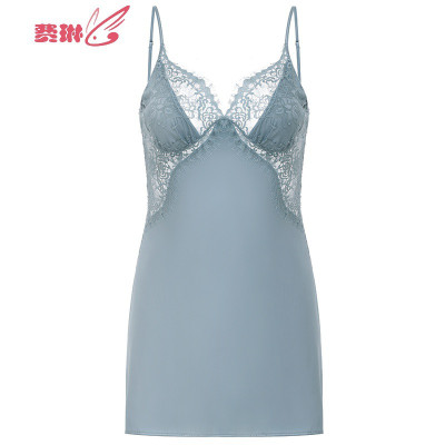 性感睡衣女透视蕾丝睡裙夏季薄款自带胸垫吊带睡裙家居服吊带睡衣费琳