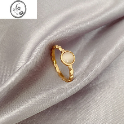 JiMi猫眼石戒指女ins潮复古风网红轻奢小众设计食指钛钢个性时尚指环