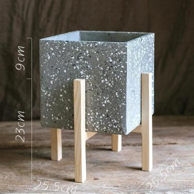 家柏饰(CORATED)水磨石混凝土花盆花器几何形体自由组合创意设计艺术A白蜡木架套装，打孔请备注大