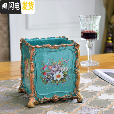 三维工匠欧式复古笔筒美式田园家居梳子化妆刷筒时尚摆件客厅遥控器收纳盒 藏青色9074B