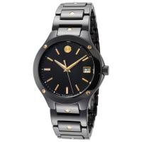 摩凡陀(MOVADO)女表陶瓷表盘黄黑表带石英腕表轻薄防水30米