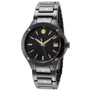 摩凡陀(MOVADO)女表陶瓷表盘黄黑表带石英腕表轻薄防水30米 Black