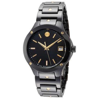 摩凡陀(MOVADO)女表陶瓷表盘黄黑表带石英腕表轻薄防水30米