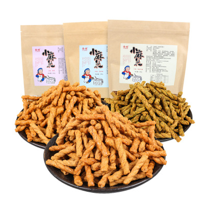 雨旺食品网红小麻花280gX3袋装烧烤味+辣条味+海苔味各一袋休闲零食辣条海苔烧烤味麻花小吃零食840g