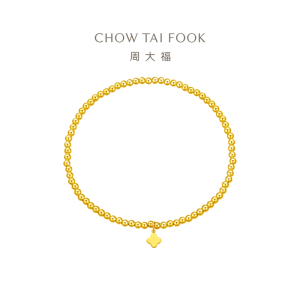 周大福 四叶草圆珠手链 足金黄金手链(工费:320计价) F230033