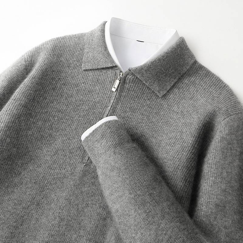 全羊毛衫男POLO领半拉链毛衣宽松加厚秋冬新款针织打底羊毛衫