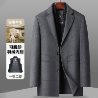 秋冬围巾款白鸭绒内胆加厚中长款双面呢大衣商务双面呢羊毛大衣男