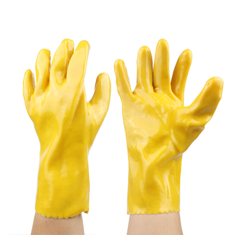 誉丰028黄色工业pvc28厘米耐油防污耐酸碱棉毛浸塑手套 1双装