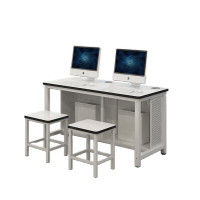 晋舰 机房电脑桌微机室单双人培训电脑桌驾校培训考试桌子 1.4双人中机箱