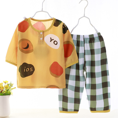 童装夏季夏天儿童棉绸睡衣睡裤绵绸套装宝宝家居服七分裤