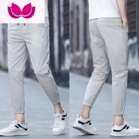 七斓夏季九分束脚裤男宽松韩版初中生松紧腰裤子冰丝休闲裤青少年薄款