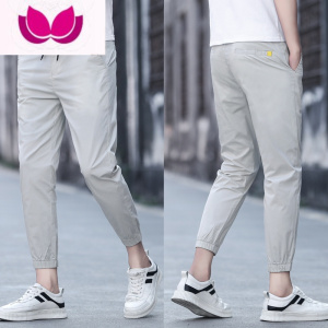 七斓夏季九分束脚裤男宽松韩版初中生松紧腰裤子冰丝休闲裤青少年薄款