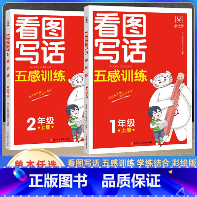 看图写话 五感训练 二年级上 [正版]2023新金牛耳看图写话五感训练 一二年级上册人教版高分范文精选小学五感法看图写话