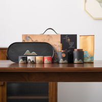 苏氏陶瓷(SUSHI CERAMICS)手绘釉画彩千里江山四色杯云舒壶套装干泡盘禅黑文创伴手礼套组