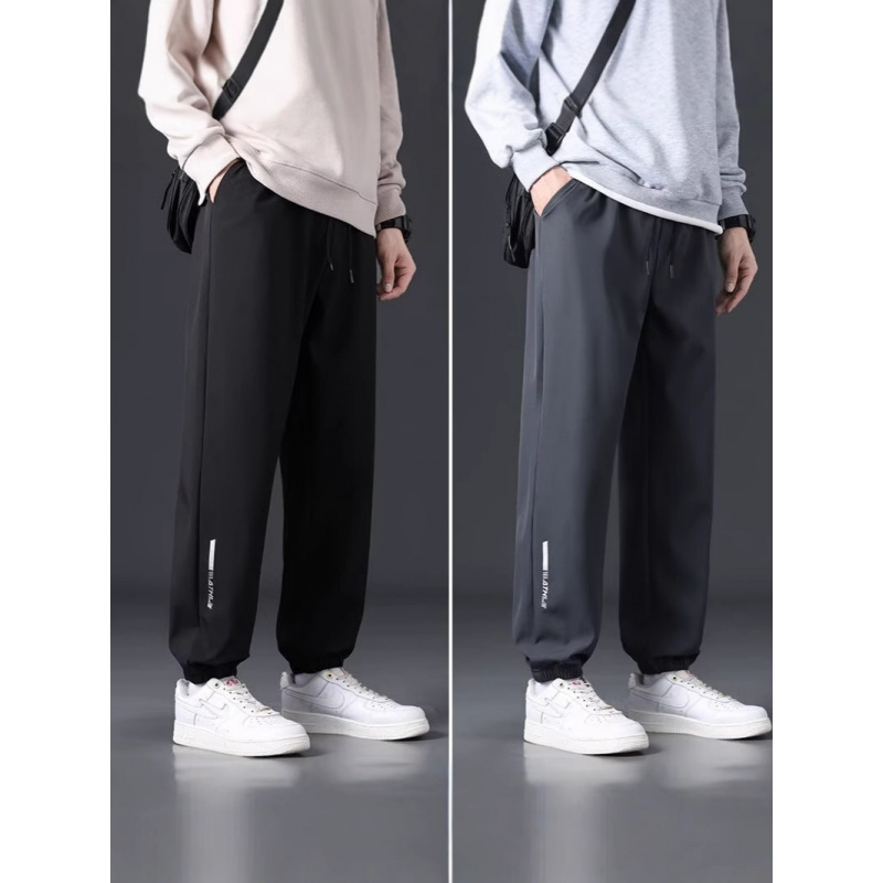 夏季新款薄款胖子韩版加大码冰丝休闲束脚运动裤