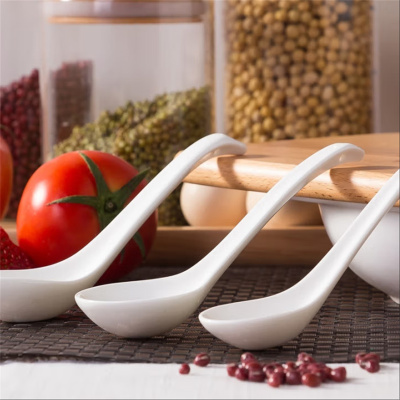 玉蝶勺子纯白色骨瓷儿童小汤勺陶瓷家用长柄饭勺调羹汤匙调料小勺