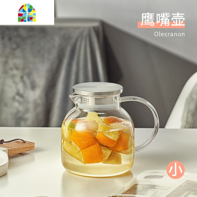 凉水壶玻璃茶壶耐热防爆凉白开冷水壶可高温家用扎壶水壶水杯套装 FENGHOU 2.1L鹰嘴壶+4圆趣杯(彩把)