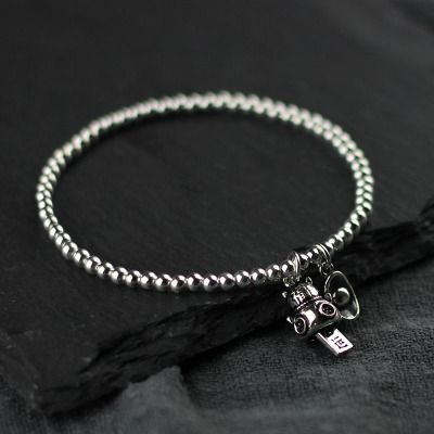 925纯银手链女原创设计复古银饰ins风简约个性银手链女古风招财猫送女朋友老婆情人节七夕生日礼物