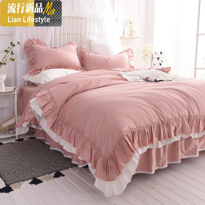 仙女公主风棉棉床上四件套带床裙式荷叶边网红款床罩四季通用 三维工匠