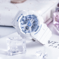 CASIO官方旗舰店 卡西欧手表女G-SHOCK独角兽限量海洋之心女士运动防水蓝白学生手表电子石英表 女BA-110