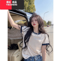 YIBUSHENG白色正肩印花短袖t恤女季设计感小众百搭减龄漂亮洋气上衣